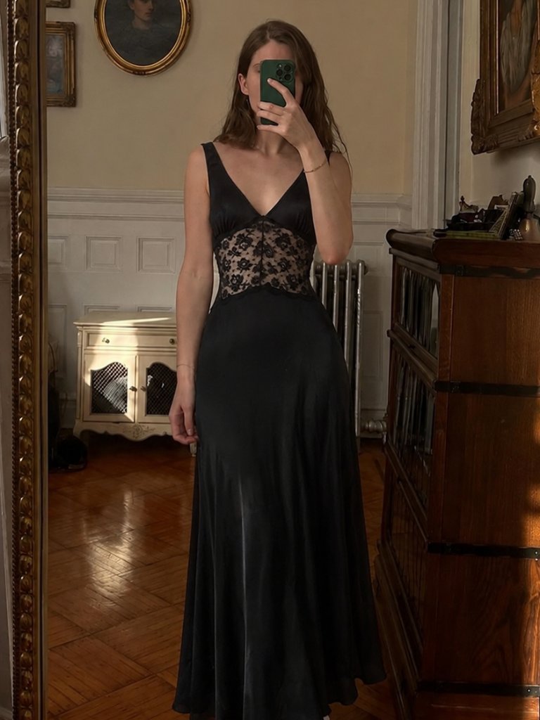 Vintage Diane Von Furstenberg Slip Dress Size Small Black Lace Lingerie (K)